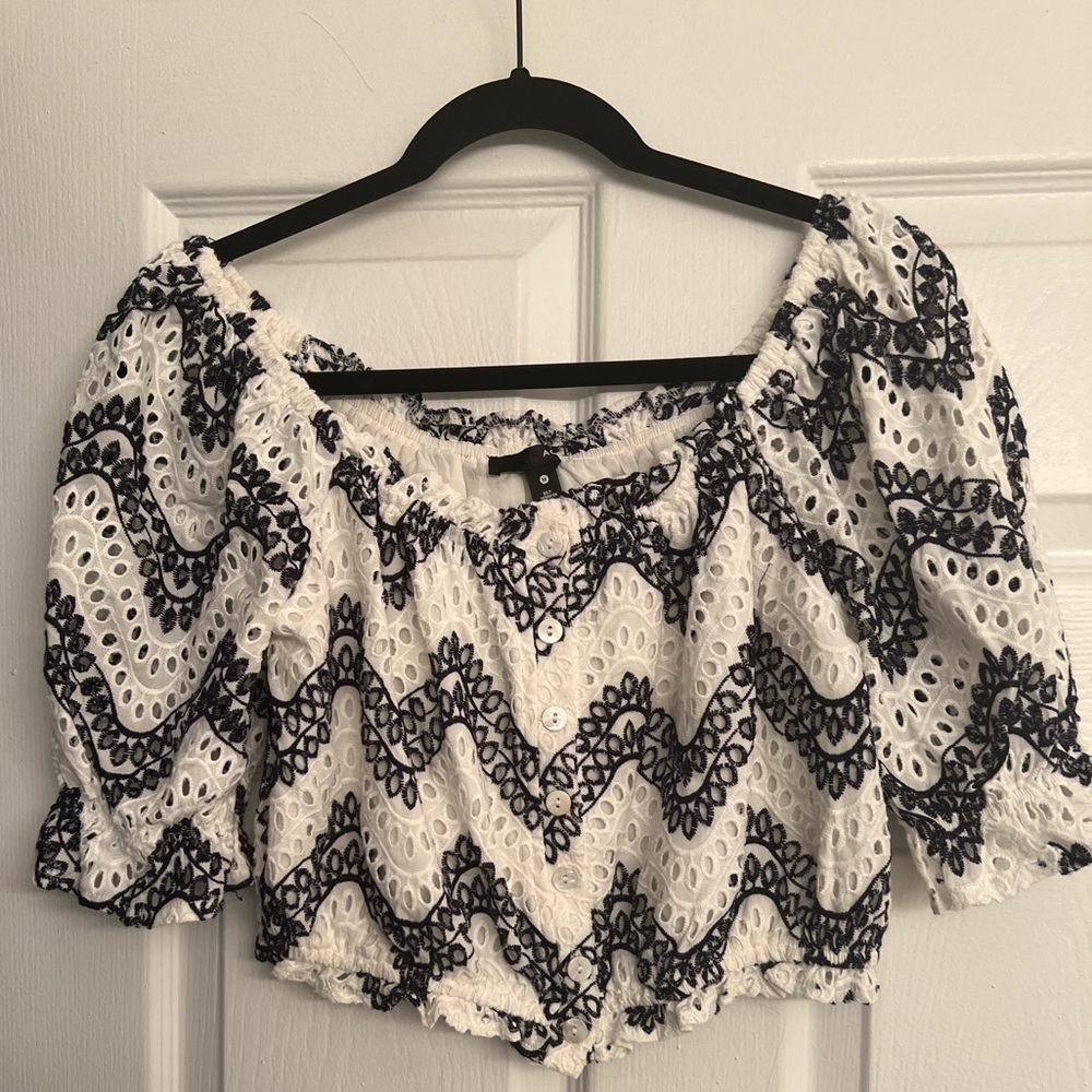 Aqua crop top with puff sleeve